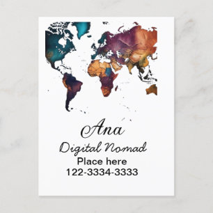 Cartão Postal Mapa do mundo adicione seu nome texto localidade t