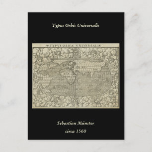 Cartão Postal Mapa do mundo antigo por Sebastian Münster cerca