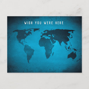 Cartão Postal Mapa do mundo azul engraçado