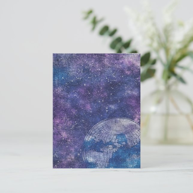 Cartão Postal Mapa do Mundo Celestial Roxo (12) (Em pé/Frente)