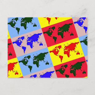 Cartão Postal mapa do mundo estilo pop