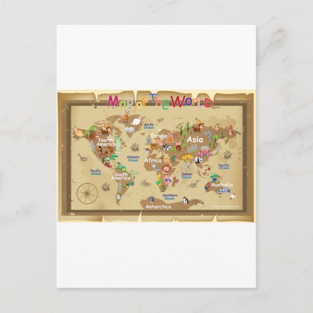 Cartão Postal Mapa do mundo para miúdos - tons da terra (Frente)