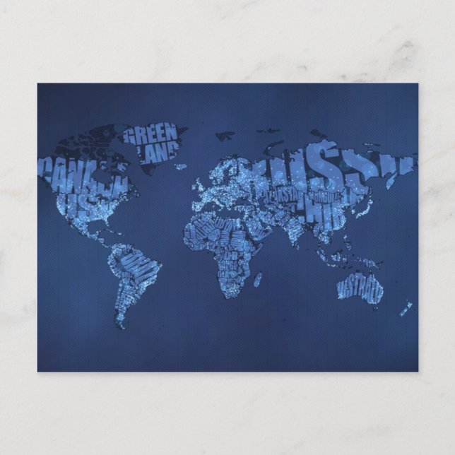 Cartão Postal Mapa do Mundo Tipográfico (Noite) (Frente)