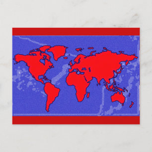 Cartão Postal mapa do mundo vermelho