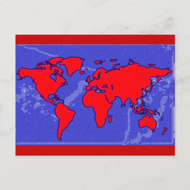 Cartão Postal mapa do mundo vermelho (Frente)