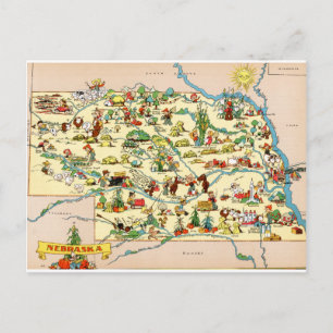 Cartão Postal Mapa do Nebraska Funny Vintage