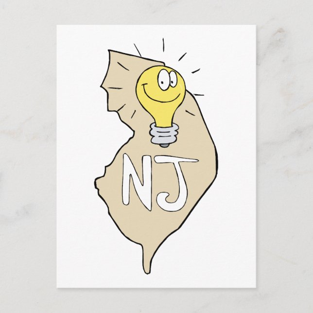Cartão Postal Mapa do NJ de Nova Jersey com um desenho engraçado (Frente)