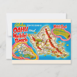 Cartão Postal Mapa do Oahu Wikiki Beach em Postcard