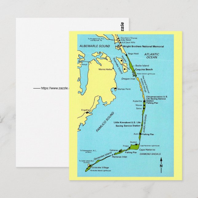 Cartão Postal Mapa do Outer Banks em Postal (Frente/Verso)