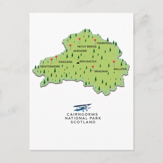 Cartão Postal mapa do Parque Nacional Cairngorms (Frente)