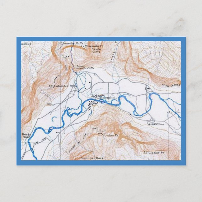 Cartão Postal Mapa do Parque Nacional de Yosemite em Postal (Frente)