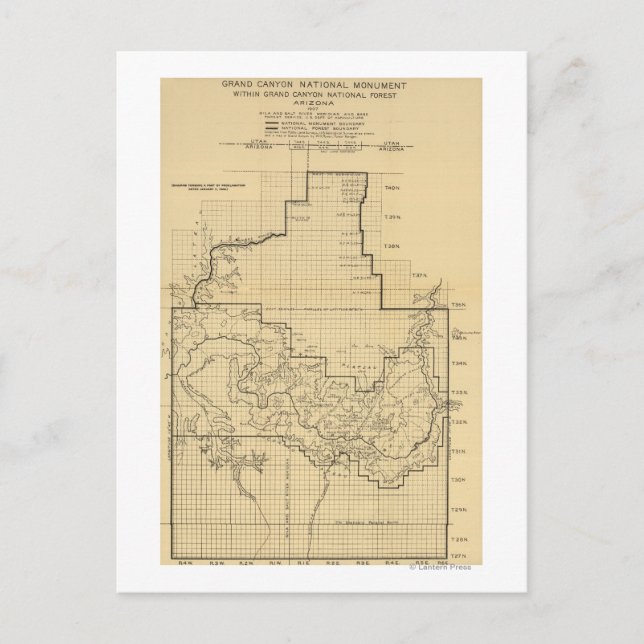 Cartão Postal Mapa do Parque Nacional do Grand Canyon (Frente)