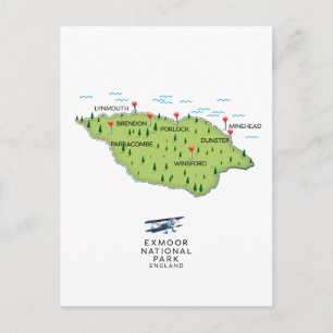 Cartão Postal mapa do Parque Nacional Exmoor