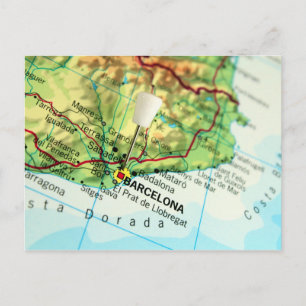 Cartão Postal Mapa do Pino da Cidade de Barcelona