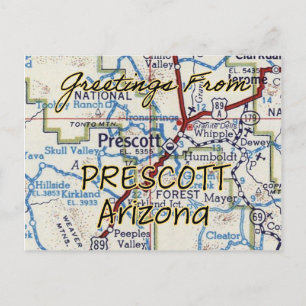 Cartão Postal Mapa do Prescott AZ Vintage