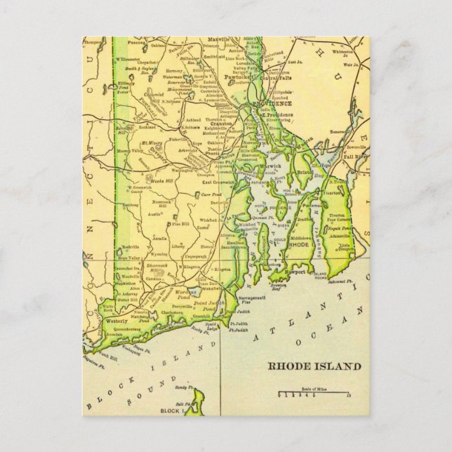 Cartão Postal Mapa do Rhode Island em Postal (Frente)