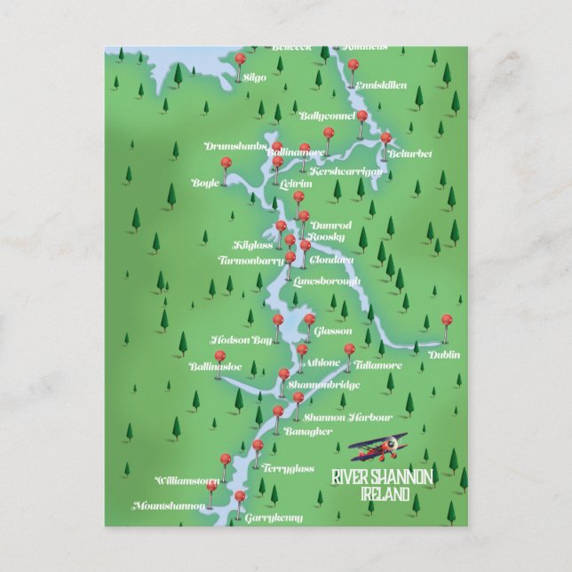 Cartão Postal Mapa do rio Shannon Irlanda (Frente)