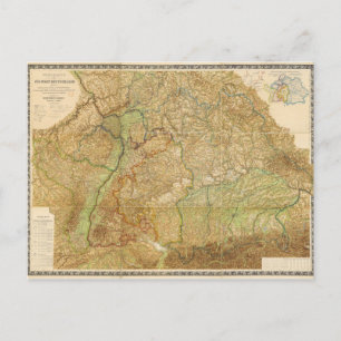 Cartão Postal Mapa do Sudoeste da Alemanha em 1875