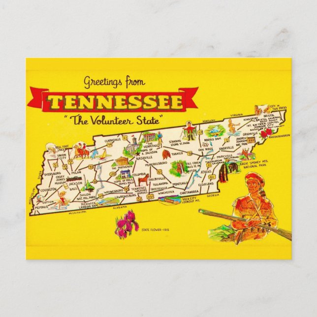 Cartão Postal Mapa do Tennessee em Postal (Frente)