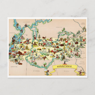 Cartão Postal Mapa do Tennessee Vintage
