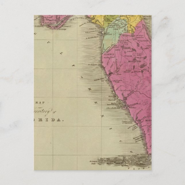 Cartão Postal Mapa do Território da Flórida (Frente)