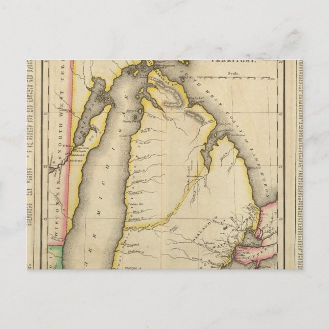 Cartão Postal Mapa Do Território De Michigan (Frente)