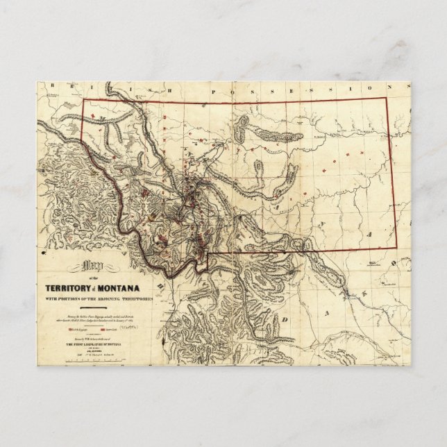 Cartão Postal Mapa do Território de Montana (1865) (Frente)