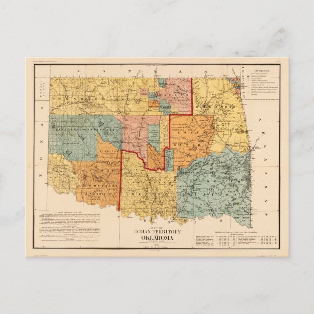 Cartão Postal Mapa do Território Indiano e de Oklahoma (1890) (Frente)