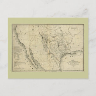 Cartão Postal Mapa do Texas e dos países adjacentes em 1844