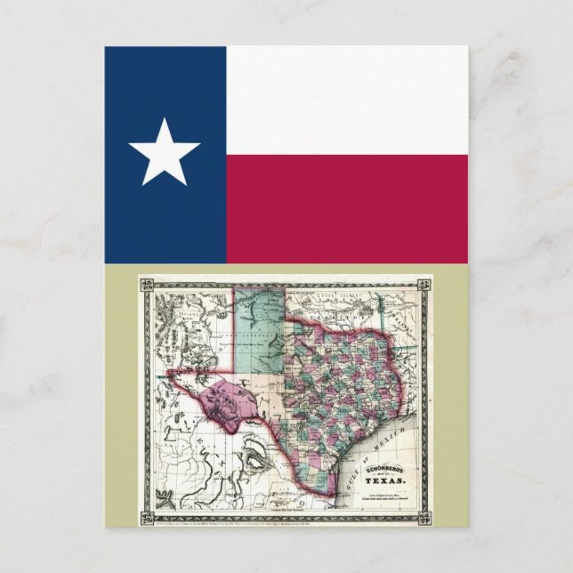 Cartão Postal Mapa do Texas e Sinalizador do Estado (Frente)
