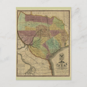 Cartão Postal Mapa do Texas em 1837, com Partes do Estado adjace