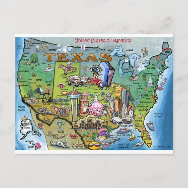 Cartão Postal Mapa do Texas EUA (Frente)