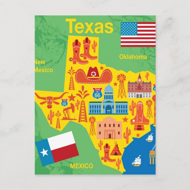Cartão Postal Mapa do Texas para Crianças (Frente)