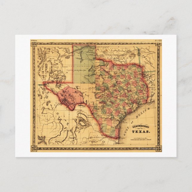 Cartão Postal Mapa do TexasPanorâmica (Frente)