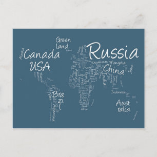 Cartão Postal Mapa do Texto escrevendo do Mapa Mundial