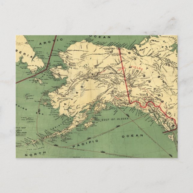 Cartão Postal Mapa do Vintage Alaska (1900) (Frente)