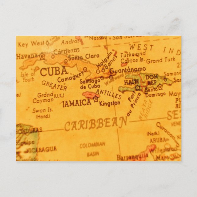 Cartão Postal Mapa do Vintage Carribean (Frente)