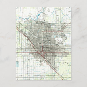Cartão Postal Mapa do Vintage da Califórnia em Fresno