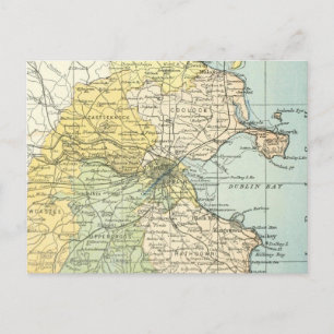 Cartão Postal Mapa do vintage de Dublin e de arredores (1900)