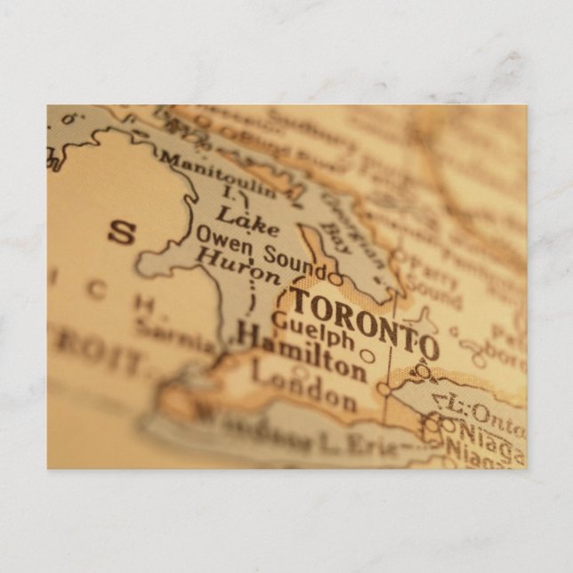 Cartão Postal Mapa do Vintage de TORONTO (Frente)