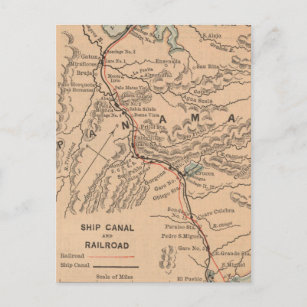 Cartão Postal Mapa do vintage do canal do Panamá (1885)