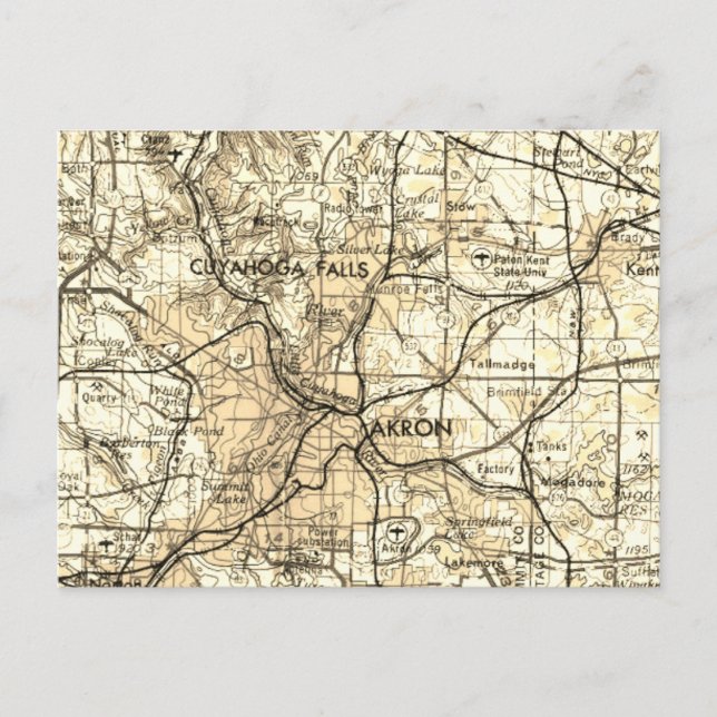 Cartão Postal Mapa do Vintage em Ohio (Frente)