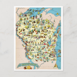 Cartão Postal Mapa do Wisconsin Funny Vintage
