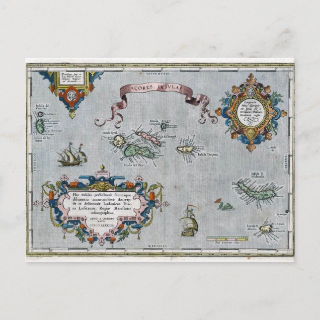 Cartão Postal Mapa dos Açores em 1584 (Frente)