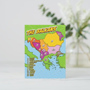 Cartão Postal Mapa dos Balcãs ilustrado pela Pop Art