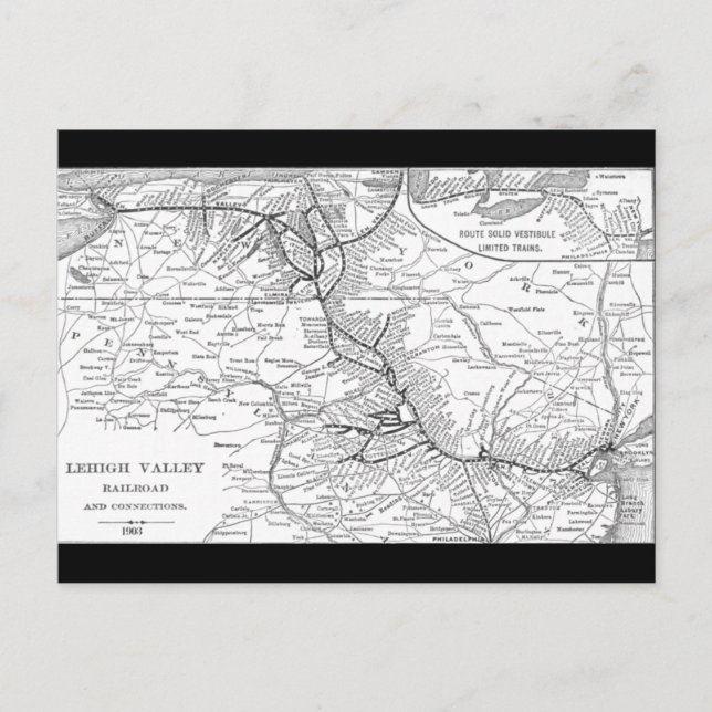 Cartão Postal Mapa dos Caminhos-de-Ferro de Lehigh Valley 1903 (Frente)