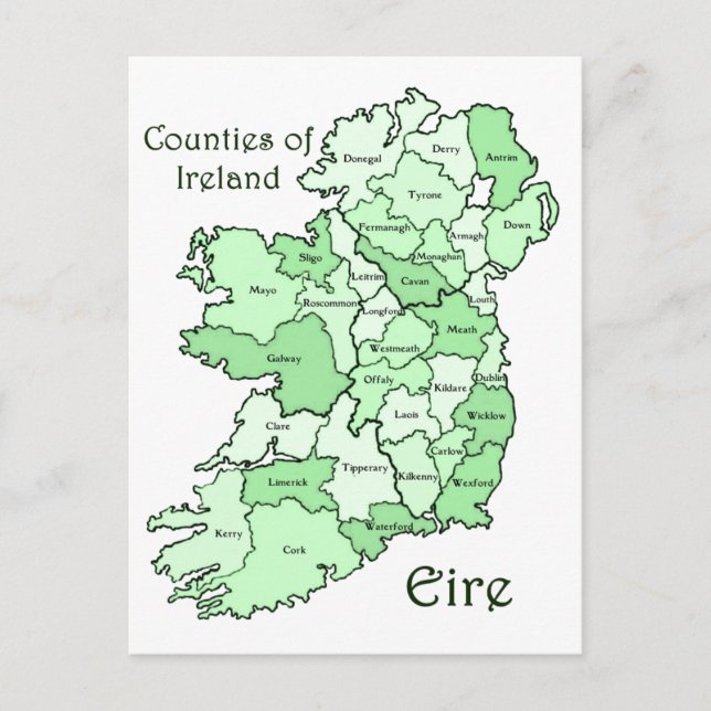 Cartão Postal Mapa dos condados da Irlanda (Frente)