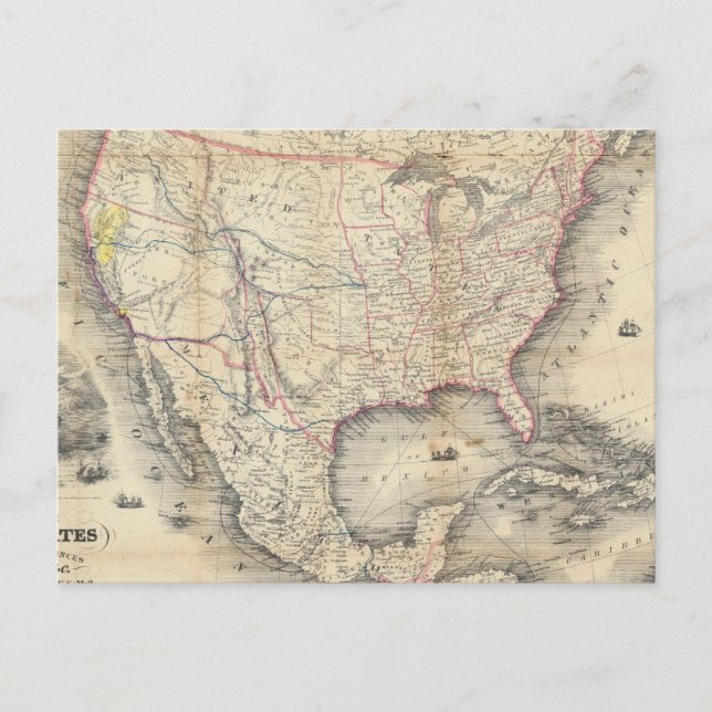 Cartão Postal Mapa Dos Estados Unidos (Frente)