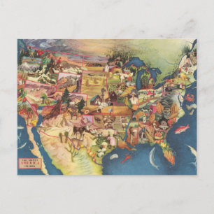 Cartão Postal Mapa dos Estados Unidos - Agricultura Americana