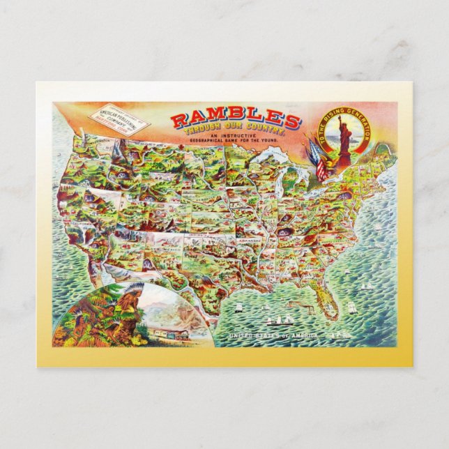 Cartão Postal Mapa dos Estados Unidos c1890 (Frente)